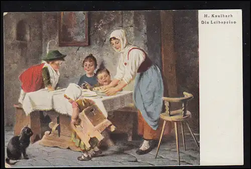 Artiste-AK Kaulbach: Le Leibsgeise, famille avec chat, inutilisé