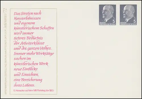 PP 11/34 Ulbricht 5+5 Pf interartes'72 - Erich Honecker, **