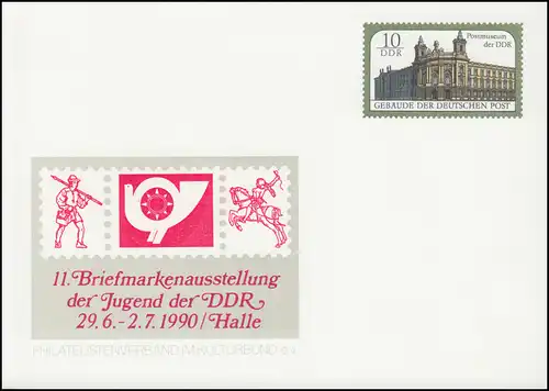 PP 20/7 Musée des postes 10 Pf 11 Exposition des timbres Halle/Saale 1990, **
