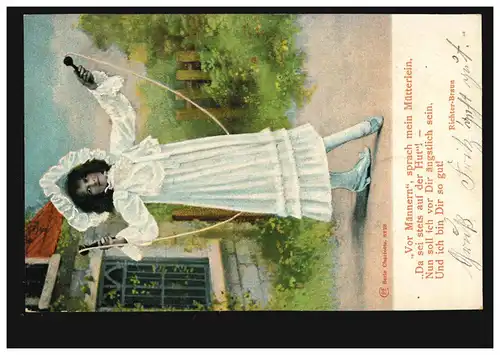 Fille de poésie AK avec corde à sauter, poème Richter-Brann: Soyez sur vos gardes! 1904
