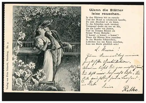 Couple d'embrasser lyrique AK, Paul Lincke: Quand les feuilles se précipitent doucement, couru