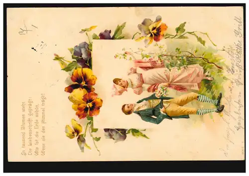 Lyrique AK couple d'amour N'oubliez pas, poème L'écriture d ' amour, HERSBRUCK 1900