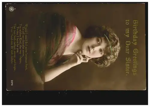 Lyrique AK anniversaire avec poème à la sœur, édition N.P.G., BIRMINGHAM 1915