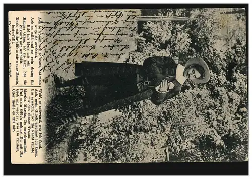 Lyrique AK L'amoureux rêveur, poème Martha par W. Friedrich, RORSCHACH 1903