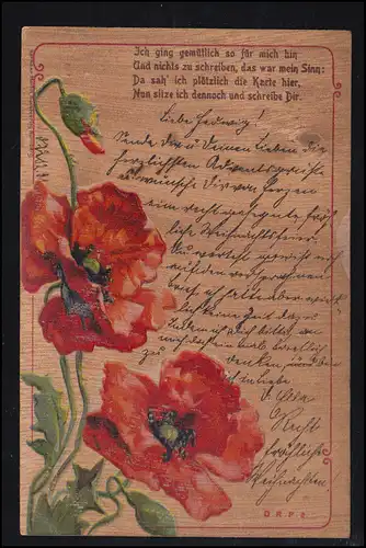 Künstler-AK Blumen mit Gedicht - Holzimitat, KÖNIGSBRÜCK 23.12.1901
