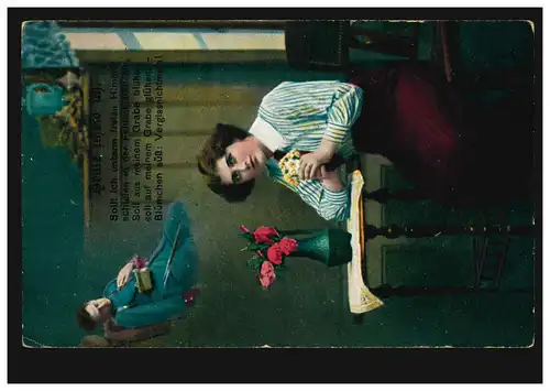 Kriegs-AK Heute scheid ich: Sterbender Soldat und betende Frau, Feldpost 19.7.15