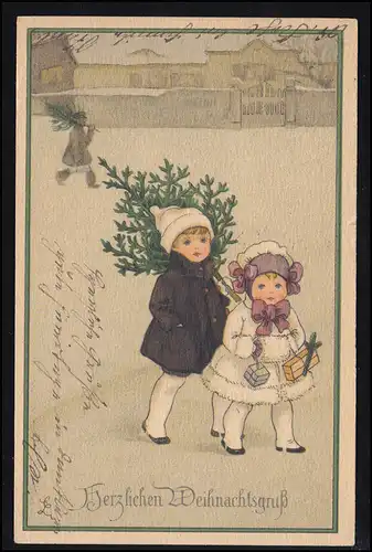AK Artiste Noël cadeaux enfants arbre de Noël, KEHL 24.12.1924