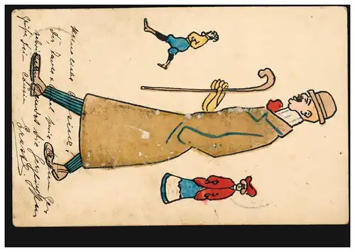Künstler-AK Karikatur Großer Mann mit Hut Mantel Schirm BAD REICHENHALL 1.4.1906