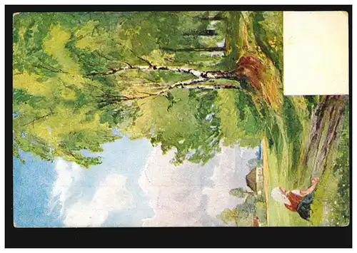 Artiste-AK Paysage - Pause au bord du chemin, inutilisé