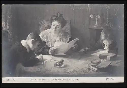 AK Artiste Henri Jamet: L'obligation - devoirs de lecture Écrire, WIENNE 1908