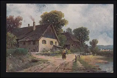 AK Artiste T. Heilinger: Dorfidylle Street avec ferme, HANNOVER 21.5.1910