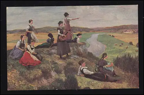 AK Artiste R. Robert Kämmerer: oiseaux de randonnée - Femmes et musique, inutilisé