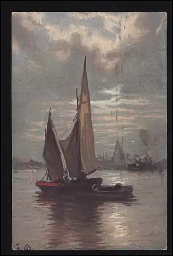 Voilier AK Artiste devant le port, Editeur Rehn & Linzen, ERFURT 22.4.1912