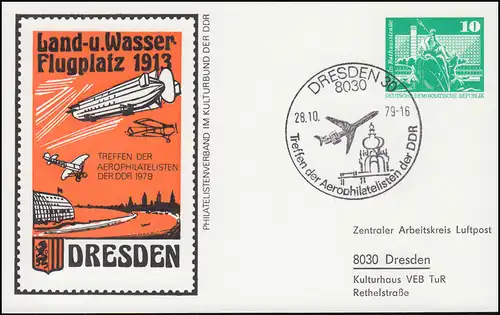 PP 15/108b Treffen der Aerophilatelisten Dresden 1979 mit Adresse, SSt DRESDEN