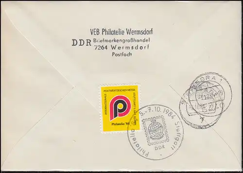 U 1 Burgen der DDR 1984 Stuttgart Sachsendreier, Eil-R-Brief WERMSDORF 28.9.1984