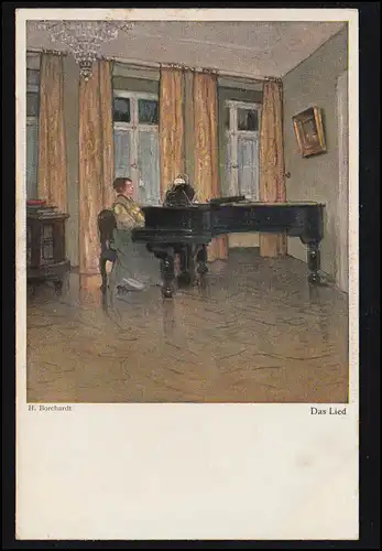 AK Artiste H. Borchert: La chanson - femme jouant au piano, sans usage