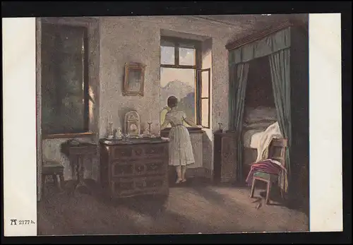 Künstler-AK M.v. Schwind: Morgenstunde - Frau am Fenster, ungebraucht