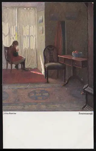 AK Artiste Julius Rehder: Rayon solaire - Fille assise à la fenêtre,inutilisé