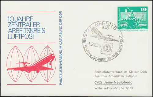 PP 15/26b Bauwerke 10 Pf Arbeitskreis Luftpost 1975, mit Adresse, SSt BERLIN