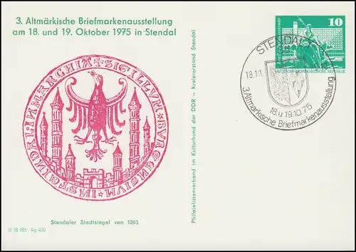 PP 15/40 Bâtiments 10 Pf Exposition historique 1975, SSt STENDAL