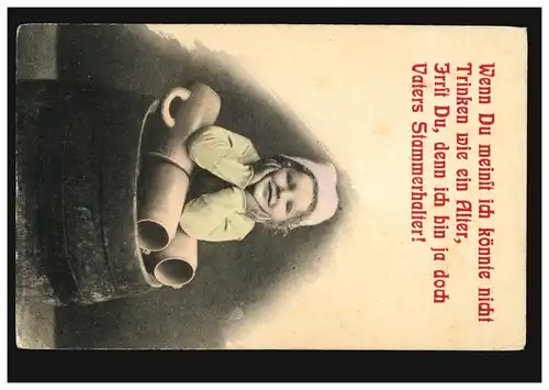 Enfants-AK Garçon avec des cruches de bière - boire comme un âge! Père le propriétaire permanent! 1908