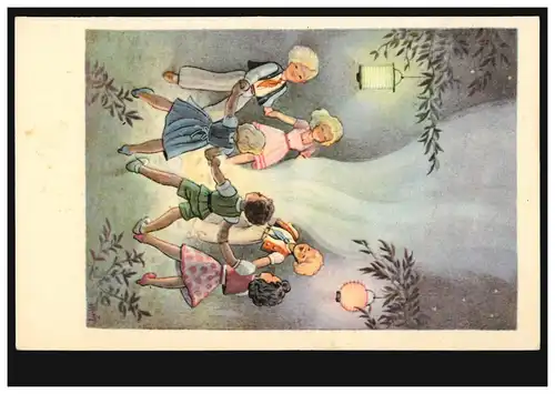 Enfants-AK Courses avec chanter autour d'un feu de camp de lampions, inutilisé