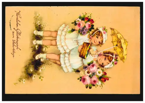 Enfants AK filles décorées de fleurs apportent félicitations, OSNABRUCK 1936
