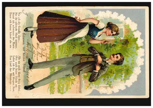 Liebes-AK Liebespaar Der Schwur, Gedicht: Küssen ist keine Sünd'. GLADAU 26.3.06