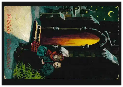 Enfants-AK Noël: Enfants froids devant l'entrée de l église AUJOURD'HUI 24.12.1912