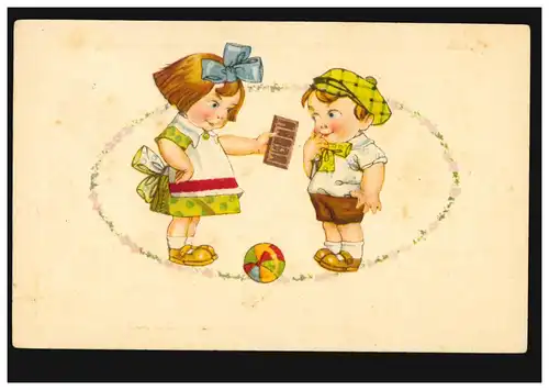 Kinder-AK Bestechung mit Schokolade: Mädchen darf Fußball mitspielen ZÜRICH 1948
