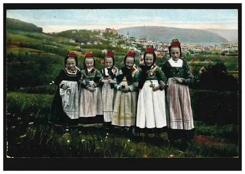 Enfants-AK groupe de filles dans les costumes hessiques, CASSEL 26.7.1910