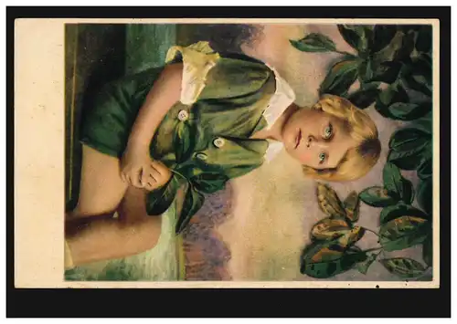 Enfants-AK fille blonde en vêtements verts, CÔT DE FRIENE 15.5.1935
