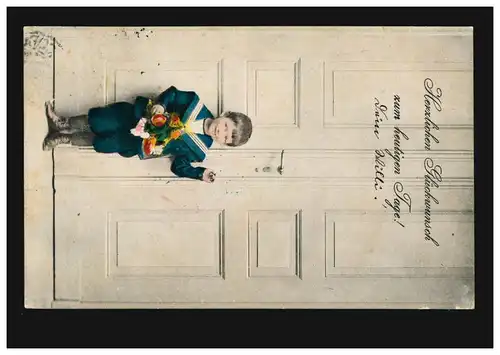 Kinder-AK Kleiner Junge vor großer Tür: Glückwünsche, COBLENZ 1 a 24.11.1908