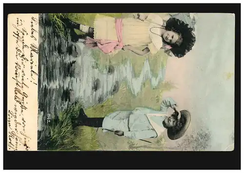 Suisse Enfants-AK Filles et garçon séparés par Bach, BURG (AARRGAN) 10.8.1905