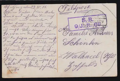 Kriegs-AK Gebet für die Heimkehr, Feldpost S.B. 9/J.-R.68 - 25.10.1915 