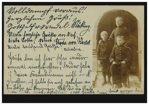 Photo AK Trois garçons en uniforme, SCHNEIDEMÜHL 20.1.1905 selon HANNOVER 21.1.05