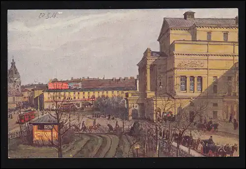 Künstler-AK A. Piotrowski: Warschau Theaterplatz, Verlag A.M.P.Kr., ungebraucht