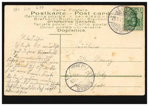 Amour-AK couple amoureux à table, poème: baiser n'est pas un péché'. GLADAU 29.1.06