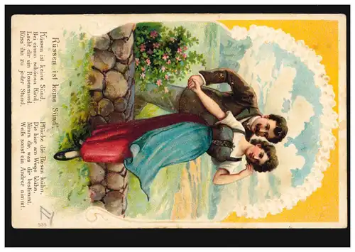 Liebes-AK Liebespaar am Feld, Gedicht: Küssen ist keine Sünd'. GLADAU  10.3.1906
