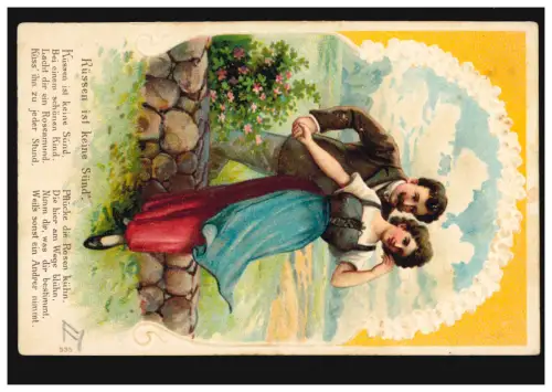 Liebes-AK Liebespaar am Feld, Gedicht: Küssen ist keine Sünd'. GLADAU  10.3.1906