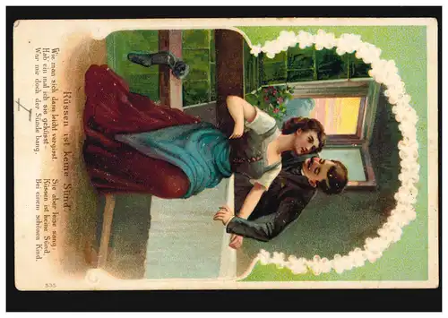 AK Amour couple Le baiser, poème: baver n'est pas un péché'. GLADAU 3.3.1906
