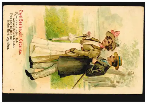 Liebes-AK Spaziergang, Gedicht: Zwei Seelen, ein Gedanke. BUER 5.12.1910