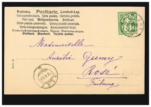 Suisse Enfants-AK La fille sur la commode, colorié, ECHARLENS 12.5.1903