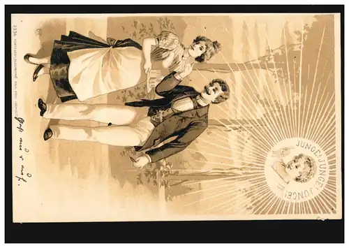 AK amour saut de côté: doigt élevé - garçon! Homme! couru 1901