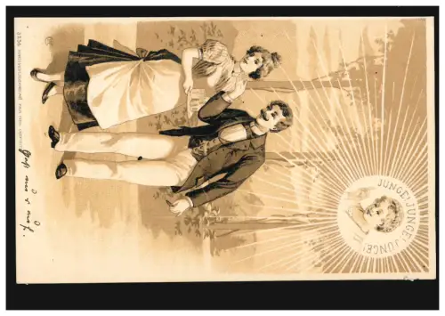 AK amour saut de côté: doigt élevé - garçon! Homme! couru 1901