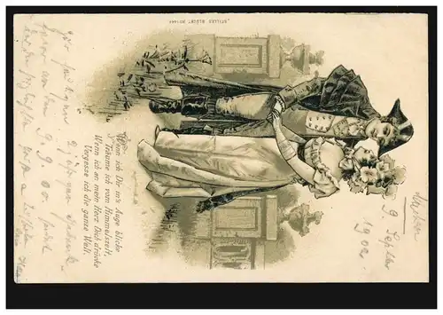 Bahnpost LEIPZIG-RIESA-DRESDEN ZUG 492 - 9.9.1902 auf Liebes-AK Himmelszelt