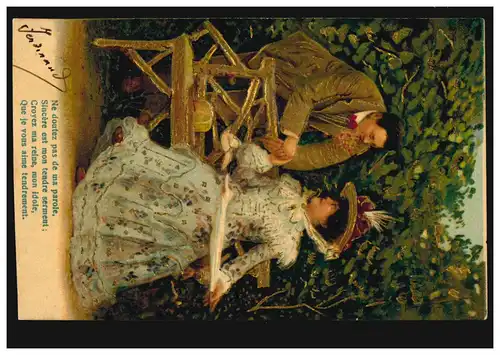 Belgien Liebes-AK Liebepaar auf der Bank mit Gedicht, BOURGLEOPOLD (BEVERLOO) 