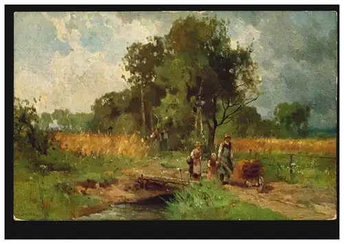 AK Artiste Après le travail sur le terrain - Les paysans en chemin de retour, MUNICH 28.7.1910