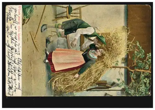 AK Artiste Diandl et Bua - L'amour rend tout facile, MUNICH 20.6.1910