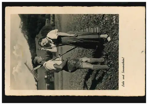 Photo AK Pour le travail sur le terrain: Amour et soleil, timbre spécial 24.1.1939